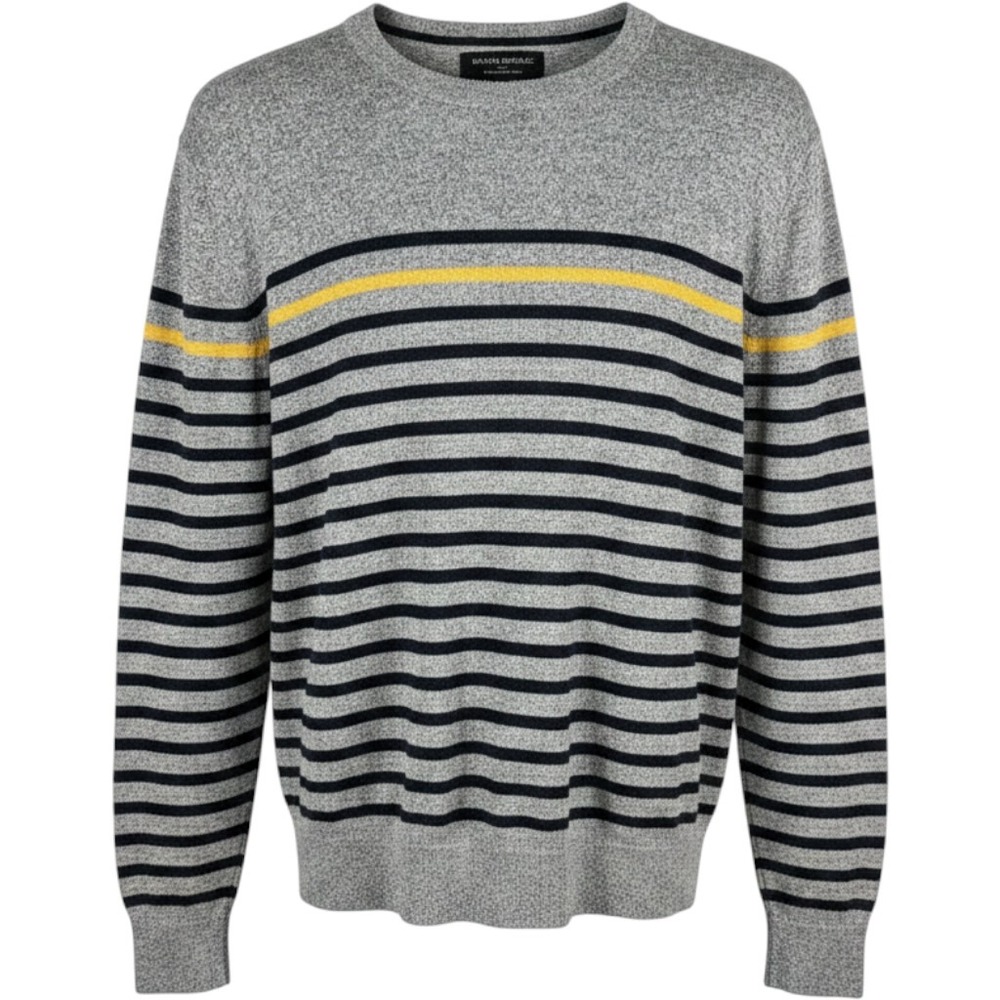 Banana Republic Sweater Men M Gray Striped Premium Luxe Yarn Crewneck Prep Fall